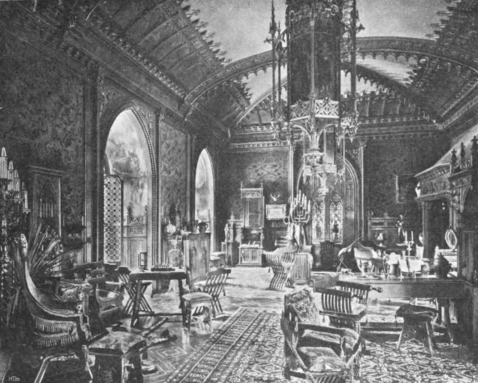 Un salone interno del Castello di Carimate, allora noto come Castello Arnaboldi, in un'illustrazione del volume Ville e Castelli d'Italia del 1907